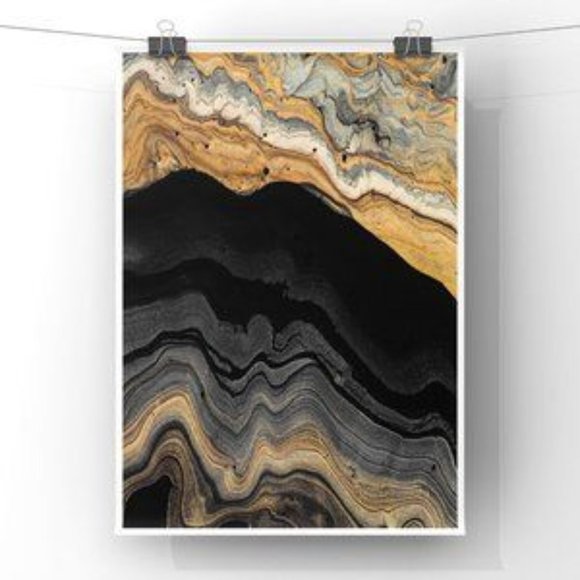 Deep Grey, Gold & Black luxury Abstract Art Print - Picture 3 of 4
